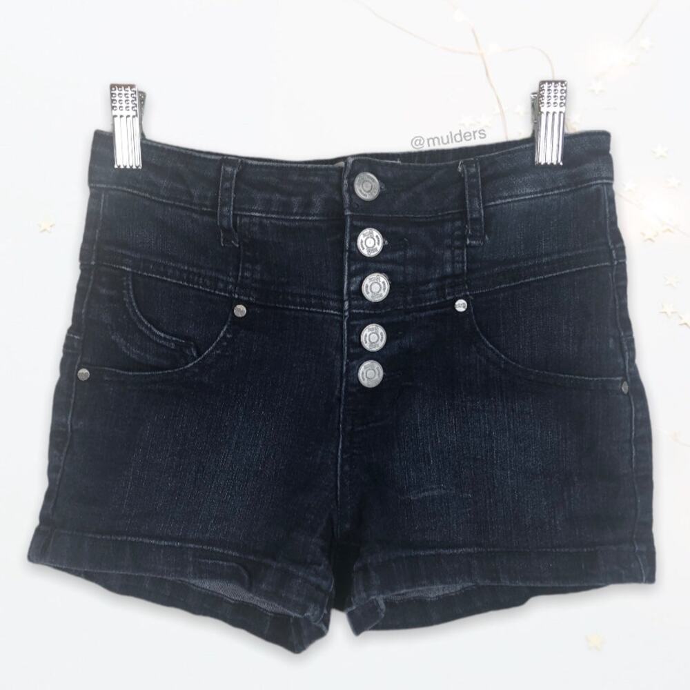 Tilly's RSQ Newport High Rise Denim Jean Button Up Blue Dark Wash Shorts